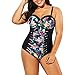 Meet.Curve Plus Size Underwire Floral Printed One Piece Bathing Suit Black Swimsuits for Women