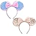 RAZKO Sparkled Minnie Ears headband, Girls Sequin Mouse Ears Headband Mice Ears Headband for Cosplay Costume Glitter Party Cartoon Princess Costume and Birthday Party(Purple&Gold)