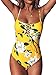CUPSHE Women's One Piece Swimsuit Yellow Floral Print Lace Up Bathing Suit, S