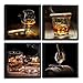 Pyradecor Black Framed 4 Pieces Cigar Wine Whisky Canvas Prints Wall Art Liquor Still Life Pictures Paintings for Kitchen Bar Pub Home Decorations