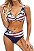 ReachMe Womens High Waisted Bikini Sets Halter Neck Push Up Two Piece Swimsuit Twist Front Bathing Suit Swimwear(01 Flag,XL)