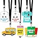 Sabary 6 Sets Hall Pass Lanyards and School Passes Set Unbreakable Wooden Bathroom Passes for Classrooms Hall, Restroom, Library, Office and Nurse School Teacher Supplies Gift (Cute Style)