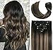 Clip In Human Hair Extensions Thicken Double Weft 9A Brazilian Hair 120g 7pcs Natural Black to Chestnut Brown Highlight Black Full Head Silky Straight 100% Human Hair Clip In Extensions 14 Inch