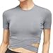 J.ING Cross Front Performance Crop, Women Woukout Tops Tummy Cross Short Sleeve, Shirts for Yoga Running Gym Light Gray