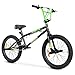 BMX Bike 20' Bike Wheels - Hi Ten BMX Freestyle Bikes with 4 Pegs, Reflectors, Assembly Tools & Double U-Brakes - Black Teen and Adult Bike with Bright Green, Wheelie Bike for Boys BMX Bike 4'4' & Up