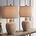 Regency Hill Glenn Rustic Southwestern Style Pot Table Lamps 27' Tall Set of 2 Dappled Sandy Beige Oatmeal Fabric Drum Shades for Living Room Bedroom House Bedside Nightstand Home Office