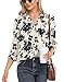 VIISHOW Womens Blouse Loose 3/4 Sleeve Shirts Casual V Neck Work Chiffon Blouses Top Floral White X-Large