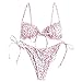 ZAFUL Ditsy Floral Frilled Tie Knot Front Strappy Bikini Sets Swimwear Pink