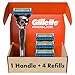 Gillette Fusion ProGlide Razors for Men, 1 Gillette Razor, 4 Razor Blade Refills, Shields Against Skin Irritation