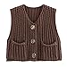 XZG Women's Sleeveless Knit Sweater Vest Trendy Button Down Crochet Crop Tops Chunky Knit Cardigan Vest Top with 2 Pockets Brown