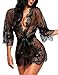 Avidlove lingerie robe Women's Lace Kimono Robe Babydoll Lingerie Mesh Nightgown Black M