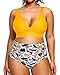 Yonique Womens Plus Size Bikini High Waisted Swimsuits Two Piece Bathing Suits Tummy Control Swimwear Yellow 18Plus