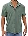 PAODIKUAI Men's Retro Short Sleeve Corduroy Shirt Casual Button Down Shirts (A-Army Green, Large)