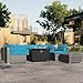 SUNVIVI OUTDOOR 8-Piece Modular Outdoor Patio Furniture Set, Wicker Outdoor Sectional Sofa with 45' Fire Pit Table, All-Weather Rattan with Cushions for Porch Garden Backyard, Light Blue