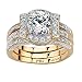 PalmBeach Yellow Gold-Plated or Platinum-Plated Silver Round Cubic Zirconia Vintage Style Jacket Bridal Ring Set Size 7