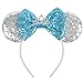 WOVOWOVO Mouse Ears Headbands for Women Girls Sparkle Bow Hairbands Halloween Christmas for Cosplay Costume Princess Party Decorations (Blue Bow)