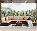 LHBcraft 7 Piece Patio Furniture Set, Outdoor Furniture Patio Sectional Sofa, All Weather PE Rattan Outdoor Sectional with Beige Cushion and Glass Table, Clips.