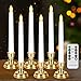 FREEPOWER Flameless Window Candles with Gold Candle Bases, Battery Operated Taper Candle with 4H/6H Daily Timer, Remote Window Candle with Unique Flame