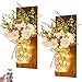 Rustic Wall Sconces Mason Jar Sconces Handmade Wall Art Hanging Design with Remote Control LED Fairy Lights and White Peony,Christmas Decor Gift Farmhouse Wall Home Decor Living Room Lights Set of Two