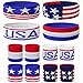 SHANGXING American Flag Sports Headband & Wristband Set - 4 Styles Striped Sweatbands for Basketball, Football, Running, Gym & Exercise - 1 Headband, 2 Wristbands