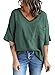 Dokotoo Womens Juniors Elegant Casual Spring Summer Shirts and Blouses for Women 2024 T-Shirts V Neck 3/4 Sleeve Cotton Tunic Tops Loose Shirts with Pocket Green Large