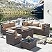 Gotland 8 Piece Outdoor Patio Furniture Set with Gas Fire Pit Table, Sectional Sofa w/43in Propane Fire Pit, 55,000 BTU Auto-Ignition Firepit w/Glass Wind Guard