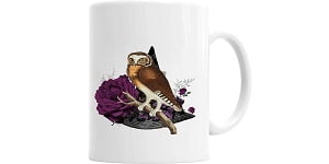 owl skull flower autumn coffee mug